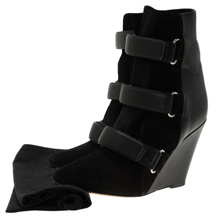 Pre Owned Isabel Marant Black Suede and Leather Scarlet Wedge Boots Size 39