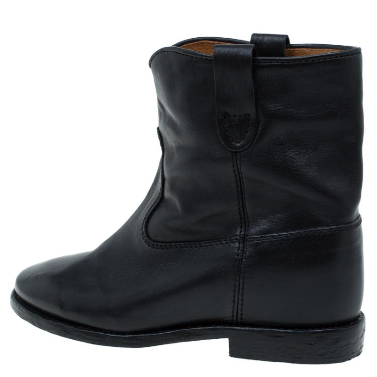 Pre Owned Isabel Marant Black Leather Crisi Wedge Ankle Boots Size 36