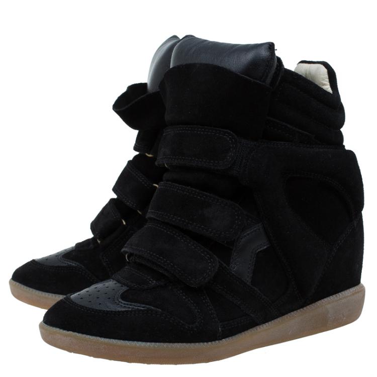 Pre Owned Isabel Marant Black Suede and Leather Bekett Wedge Sneakers Size 36