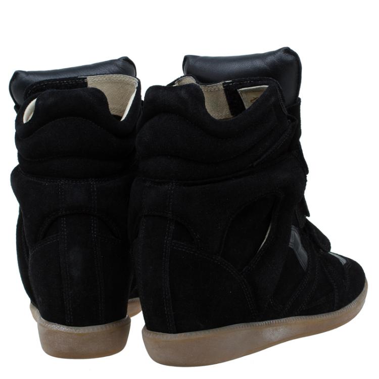 Pre Owned Isabel Marant Black Suede and Leather Bekett Wedge Sneakers Size 36