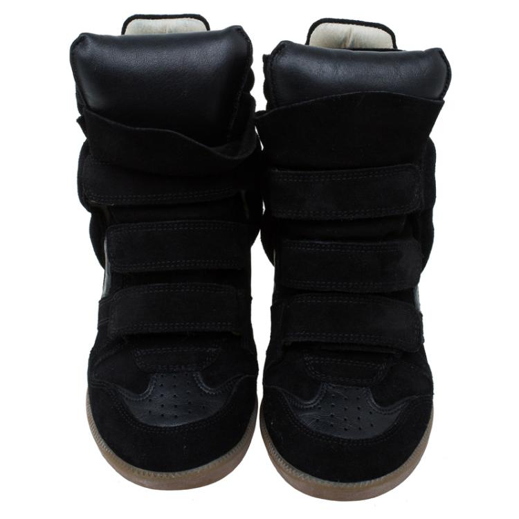 Pre Owned Isabel Marant Black Suede and Leather Bekett Wedge Sneakers Size 36