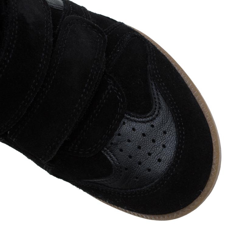 Pre Owned Isabel Marant Black Suede and Leather Bekett Wedge Sneakers Size 36