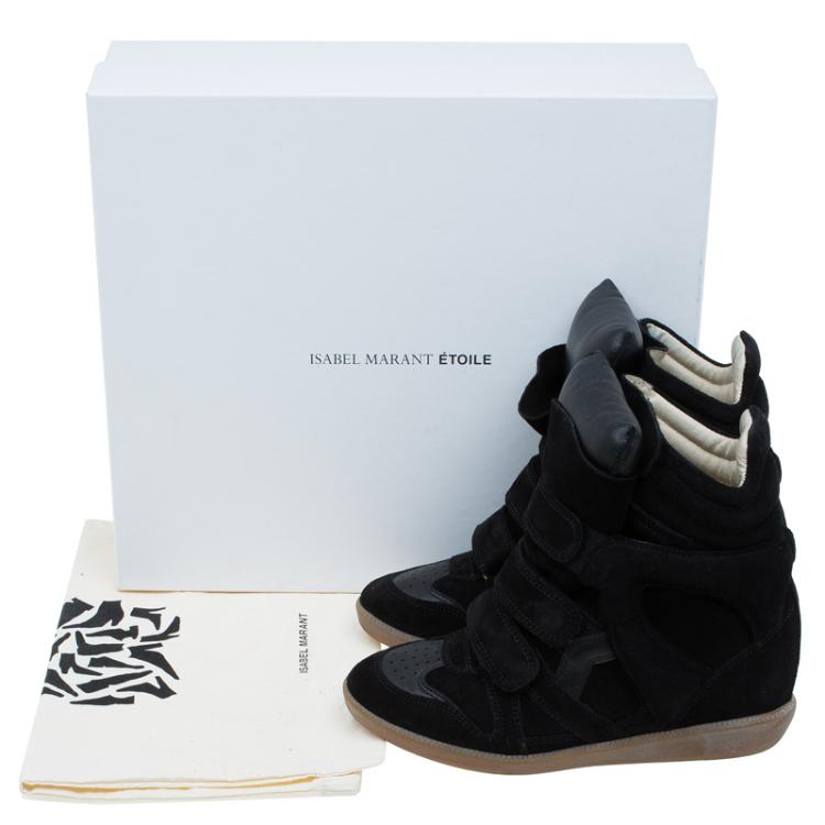 Pre Owned Isabel Marant Black Suede and Leather Bekett Wedge Sneakers Size 36