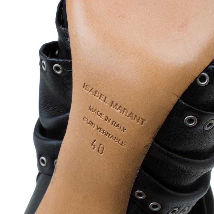 Pre Owned Isabel Marant Black Eyelet Leather and Suede Alease Tie Around Ankle Boots Size 40