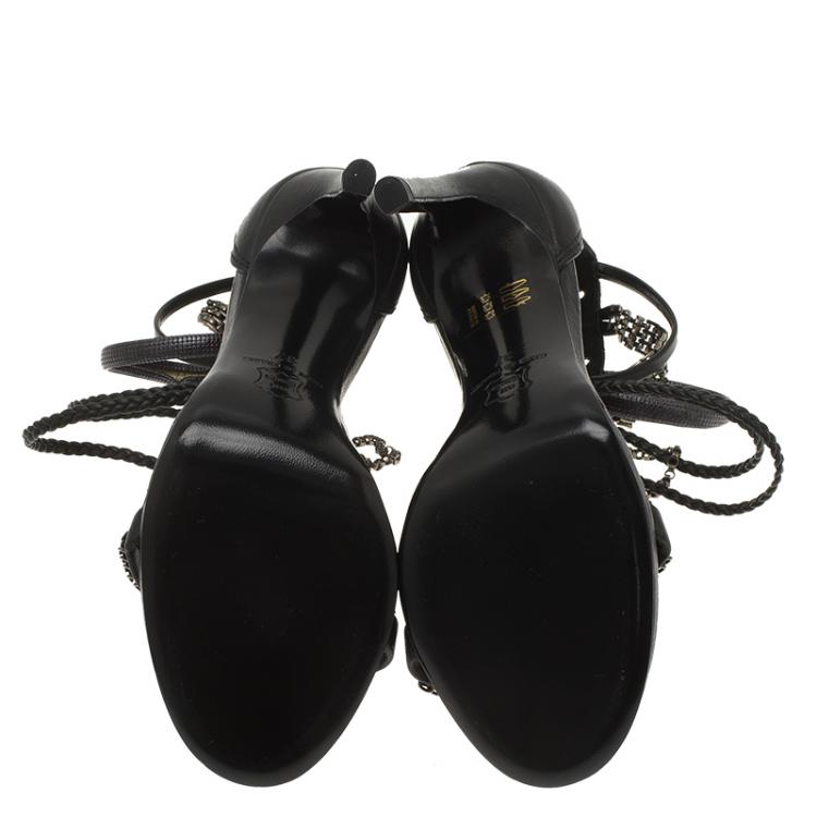 Pre Owned Isabel Marant Black Leather Rio Chain Detail Ankle Strap Sandals Size 37