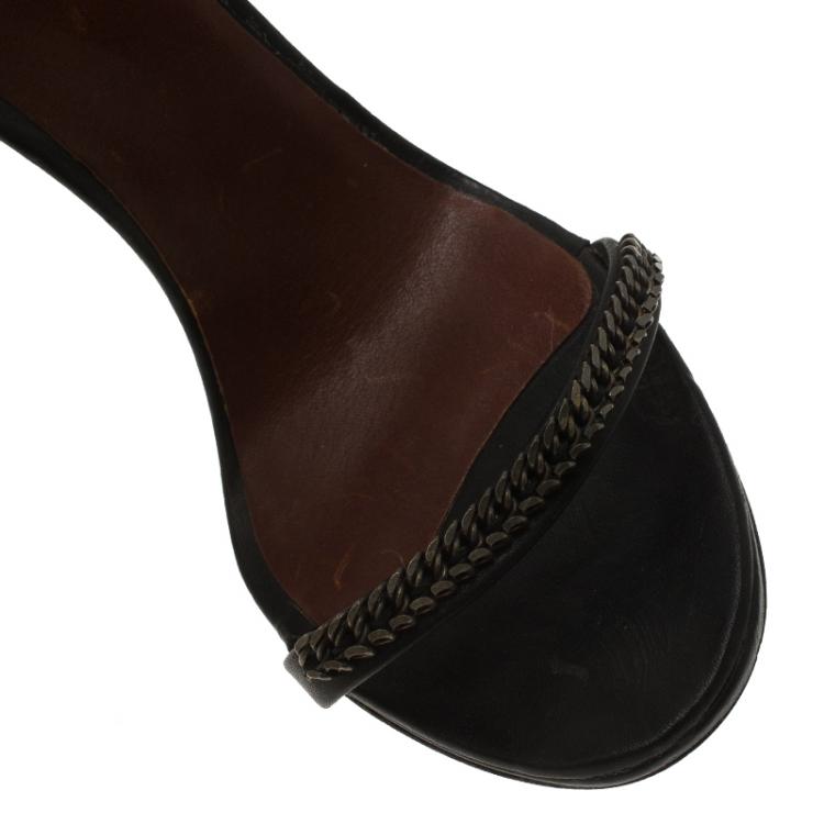 Pre Owned Isabel Marant Black Leather Rio Chain Detail Ankle Strap Sandals Size 37