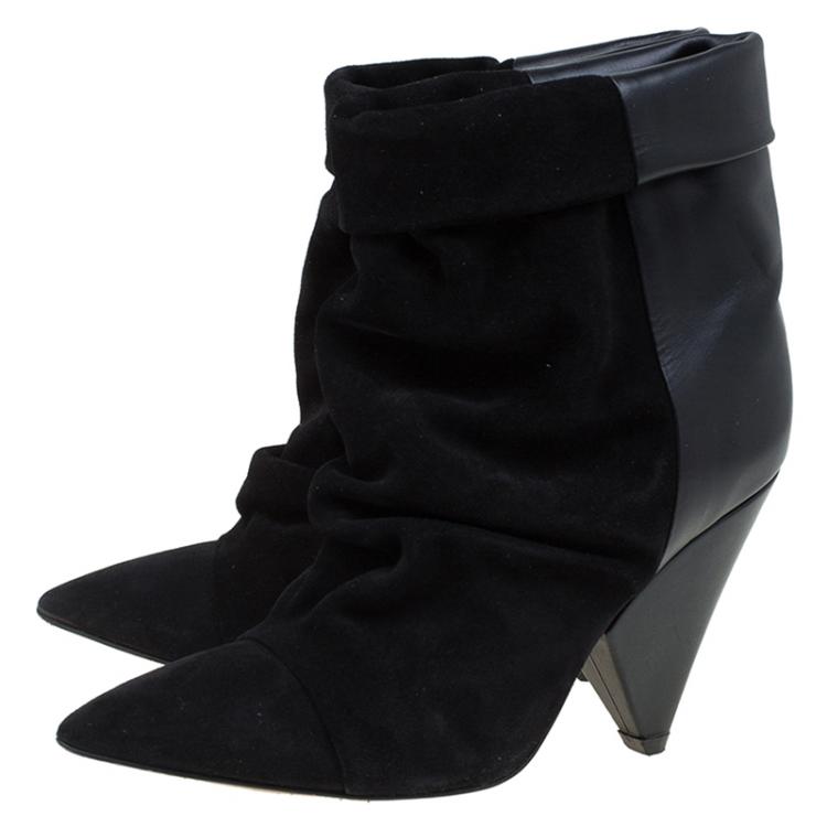 Pre Owned Isabel Marant Black Suede and Leather Andrew Ankle Boots Size 37