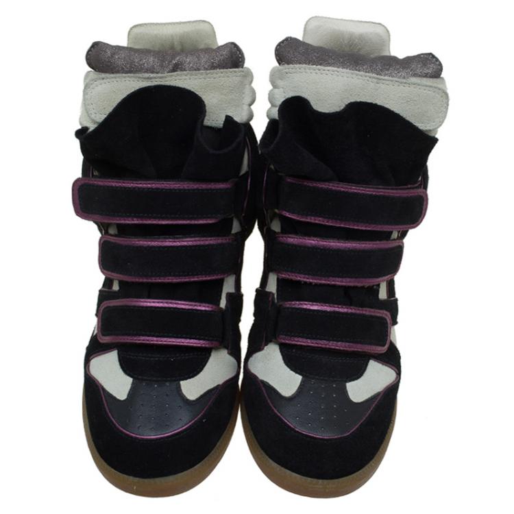 Pre Owned Isabel Marant Two Tone Suede and Leather Bekett Wedge Sneakers Size 40