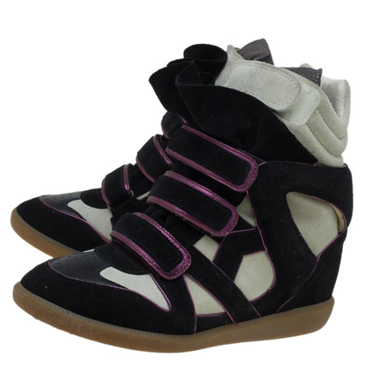 Pre Owned Isabel Marant Two Tone Suede and Leather Bekett Wedge Sneakers Size 40