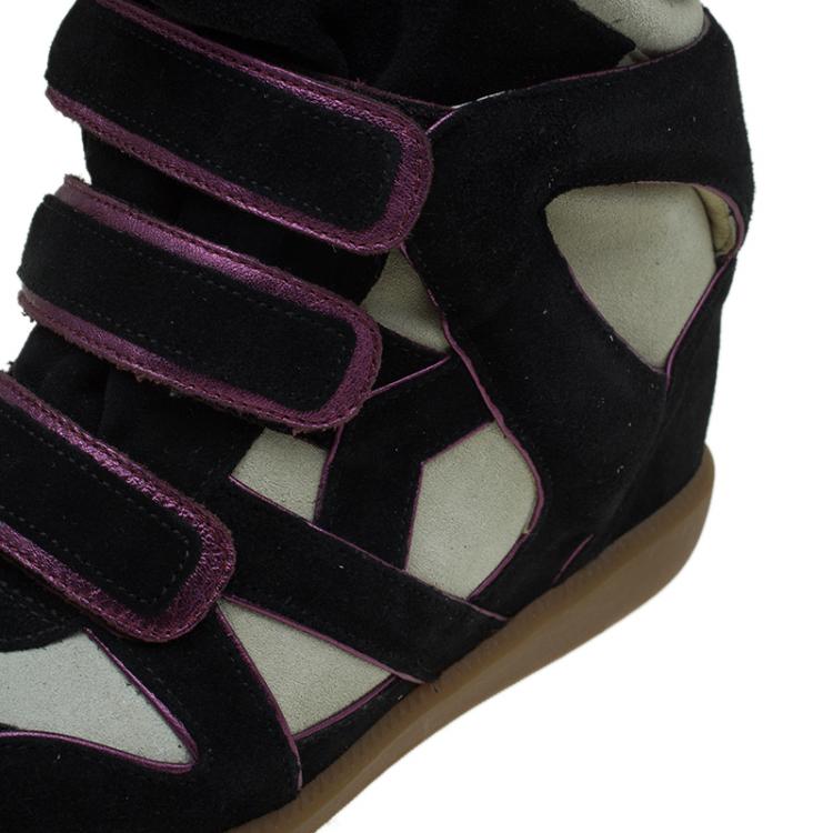 Pre Owned Isabel Marant Two Tone Suede and Leather Bekett Wedge Sneakers Size 40