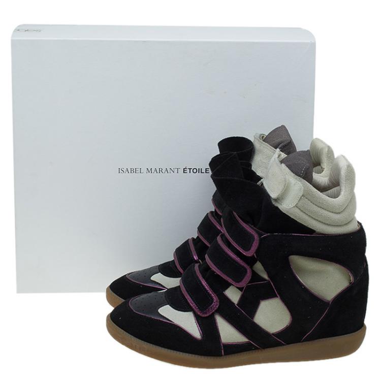 Pre Owned Isabel Marant Two Tone Suede and Leather Bekett Wedge Sneakers Size 40