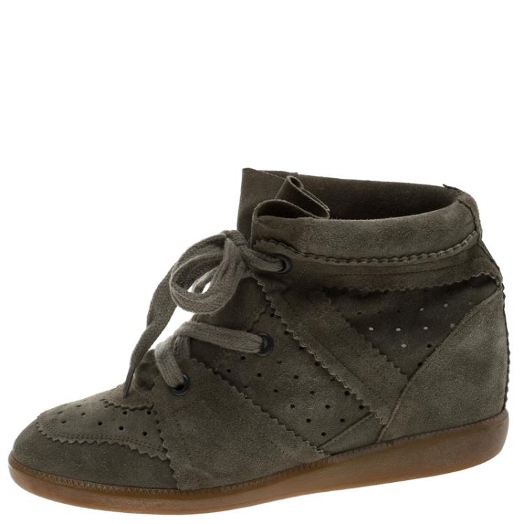 buik zegevierend Rennen Isabel Marant Olive Green Perforated Suede Etoile Wedge Sneakers Size 40 Isabel  Marant | TLC