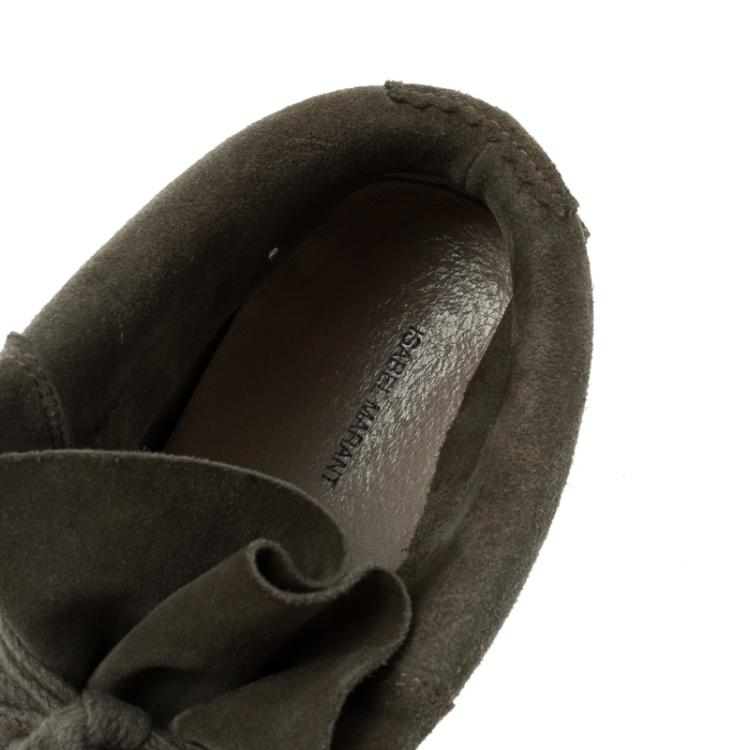 Pre Owned Isabel Marant Olive Green Perforated Suede Etoile Wedge Sneakers Size 40