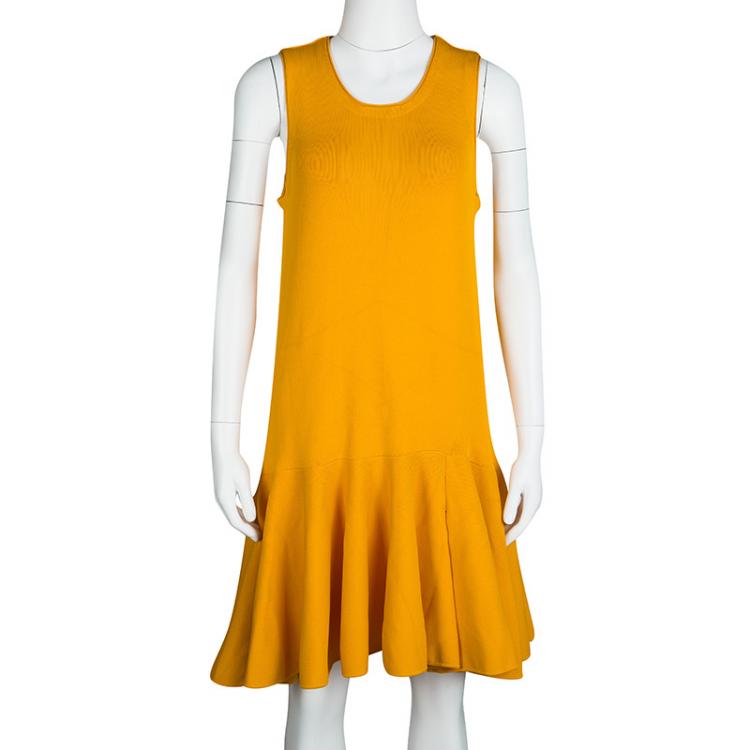 Pre Owned Issa Mango Yellow Knit Viola Fit and Flare Sleeveless Dress M
