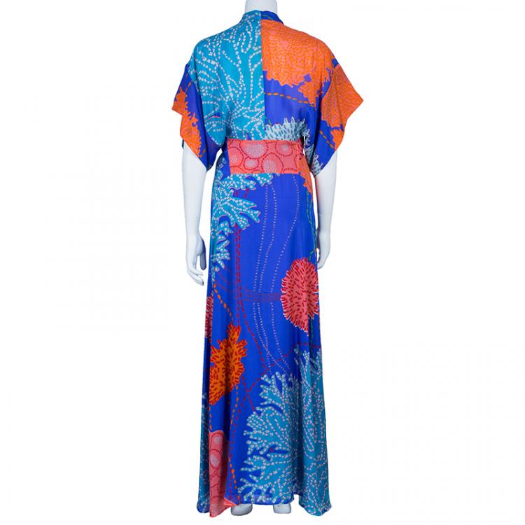 Pre Owned Issa Printed Silk Chiffon Kimono Maxi Dress M