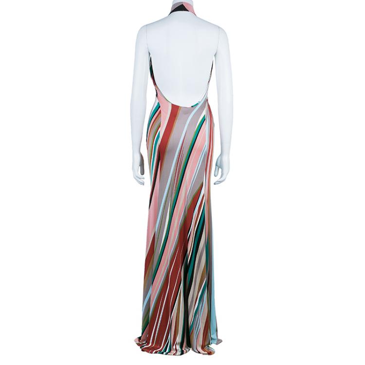 Pre Owned Issa London Multicolor Halter Back Maxi Dress S
