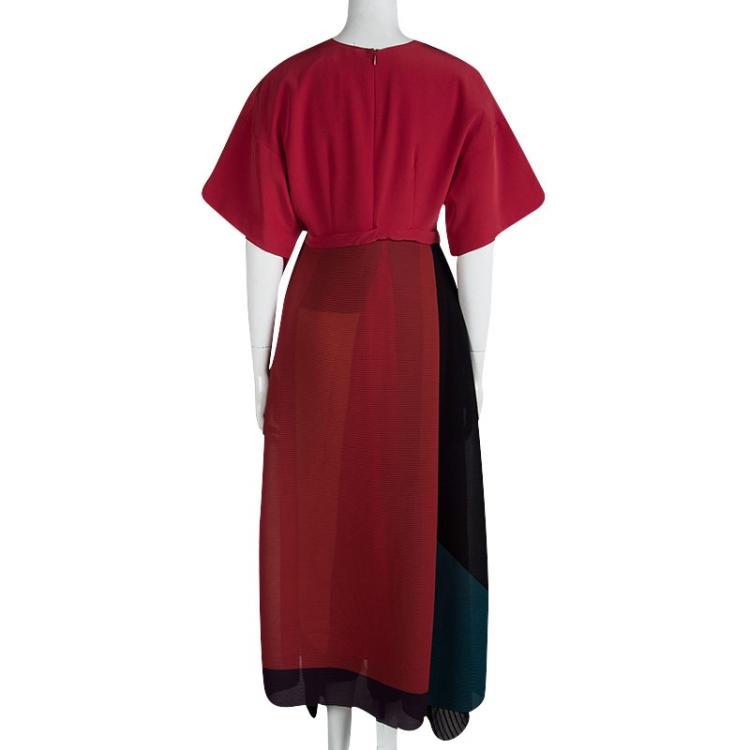 Pre Owned Issa Muticolor Colorblock Wrap Gabriella Maxi Dress M