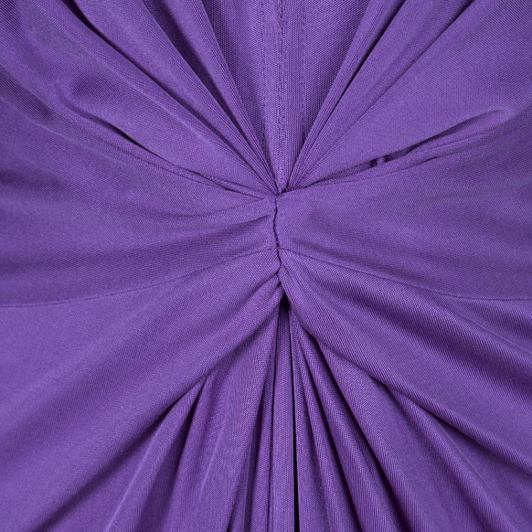 Pre Owned Issa Purple Silk Jersey Gathered Long Sleeve Dress M