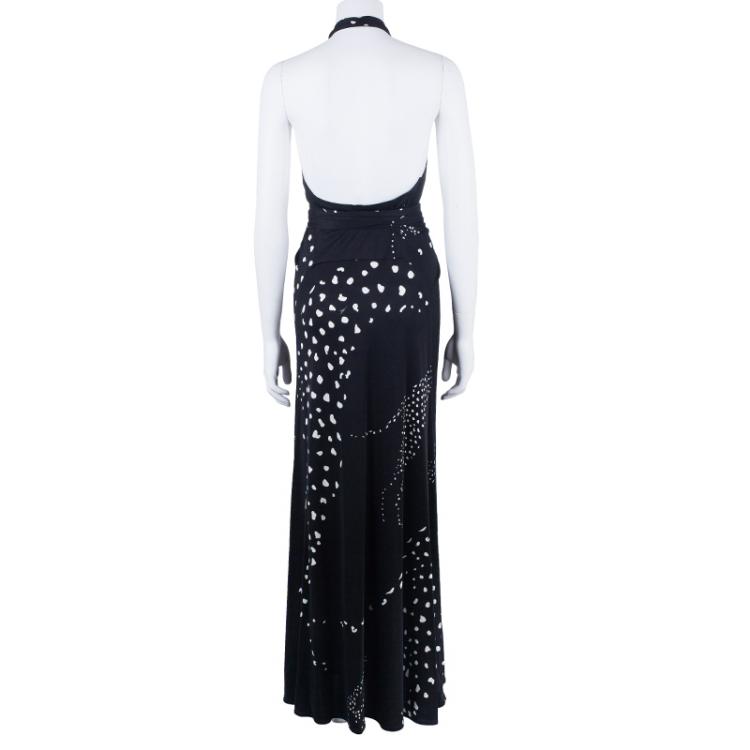 Pre Owned Issa London Monochrome Halterneck Maxi Dress M
