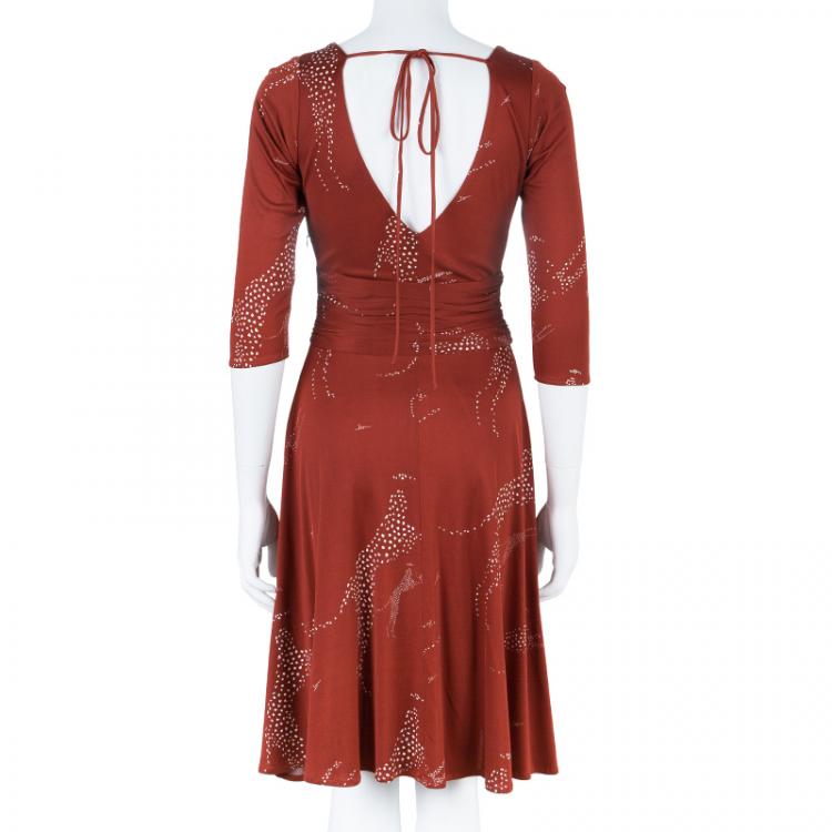 Pre Owned Issa London Red Silk Printed Dress S