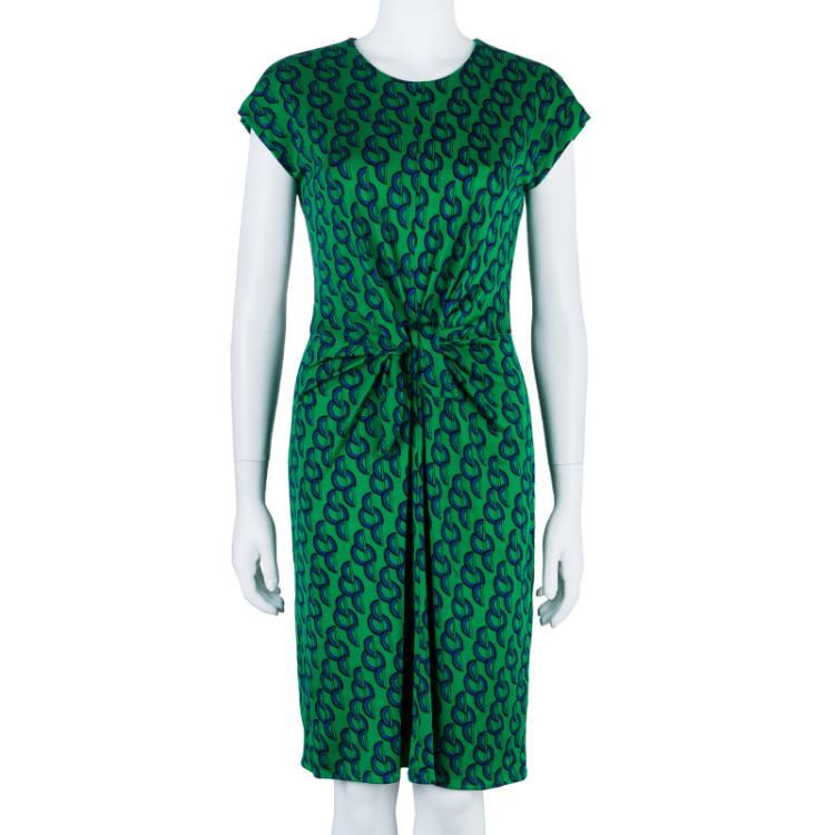 Pre Owned Issa Green Circle Print Silk Dress S