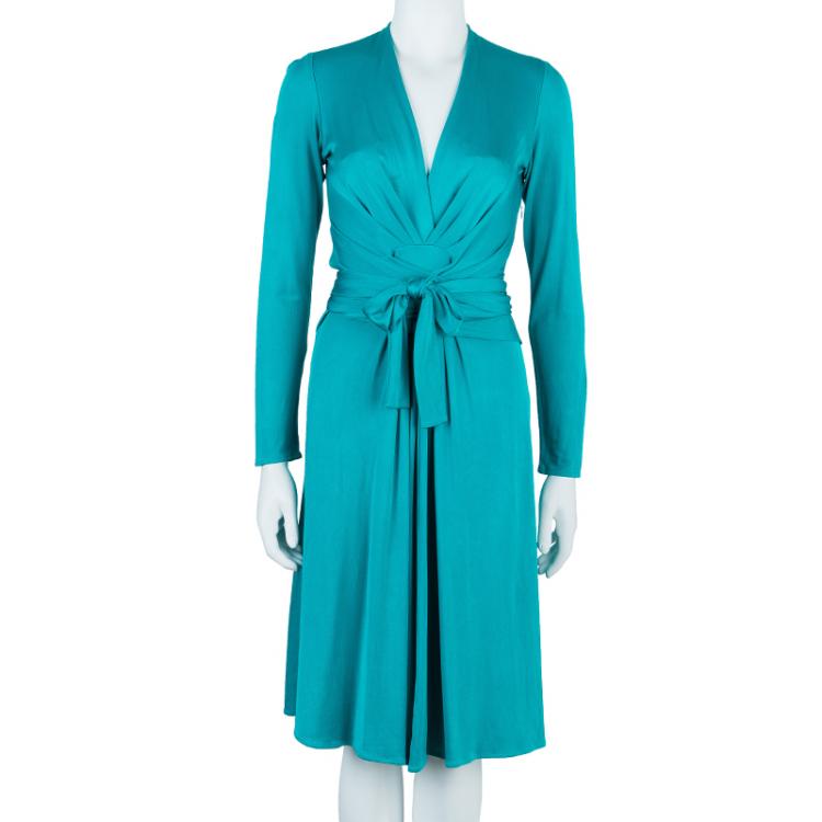 Pre Owned Issa Sea Blue Front Knot Detail Dress M