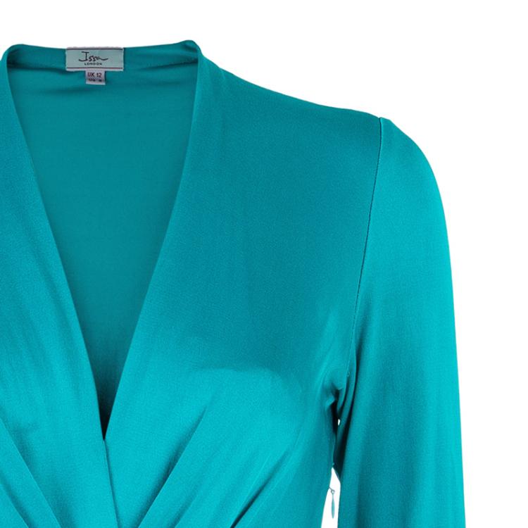 Pre Owned Issa Sea Blue Front Knot Detail Dress M