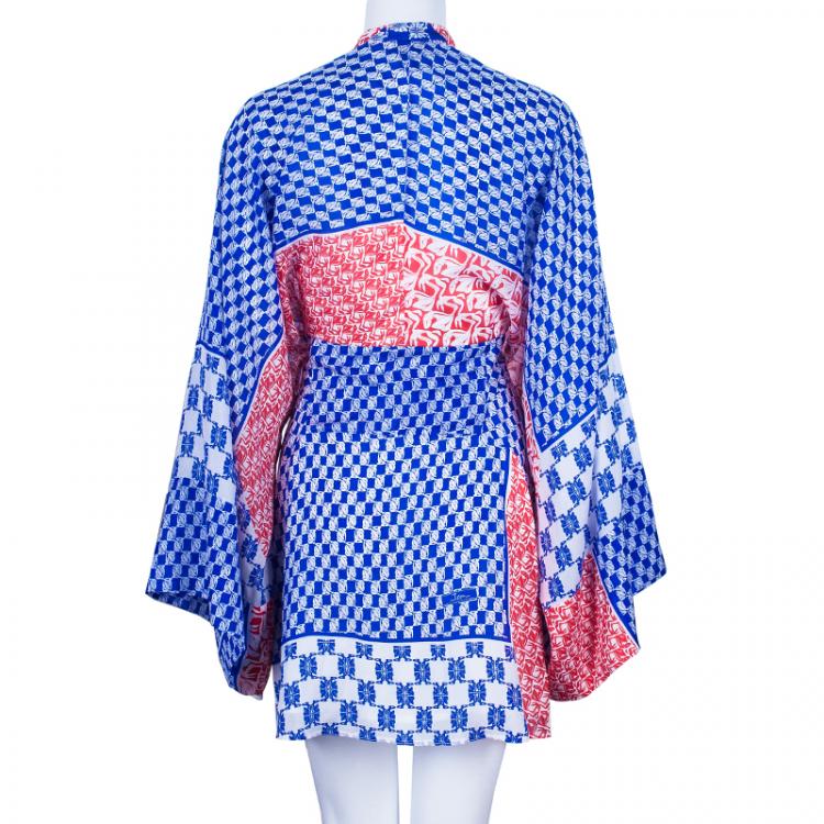 Pre Owned Issa London Printed Silk Kimono Mini Dress L