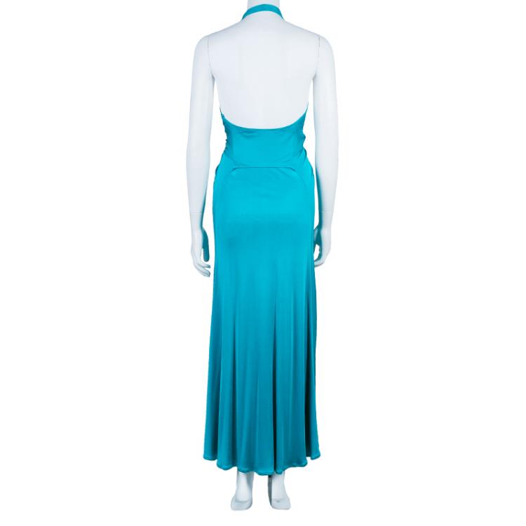 Pre Owned Issa London Teal Halter Back Maxi Dress S