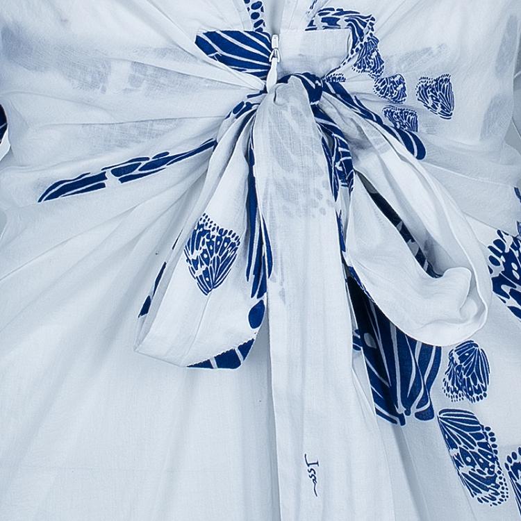 مملوكة مسبقًا Issa Blue and White Cotton Butterfly Maxi Dress S