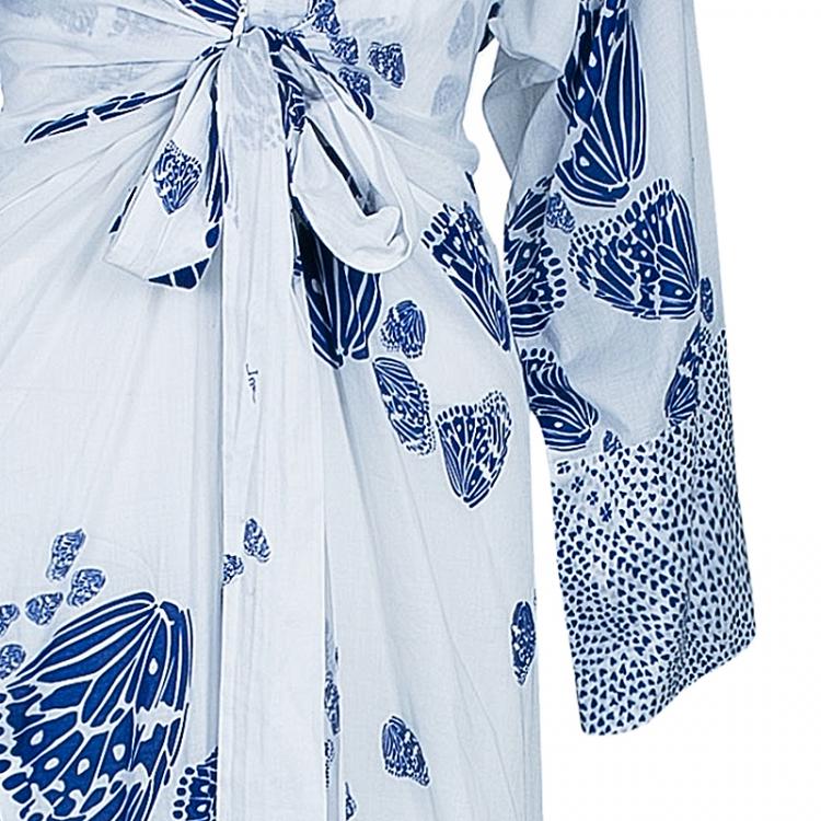 مملوكة مسبقًا Issa Blue and White Cotton Butterfly Maxi Dress S