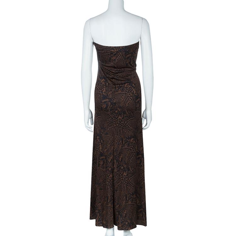 Pre Owned Issa London Brown Long Printed Maxi Dress S