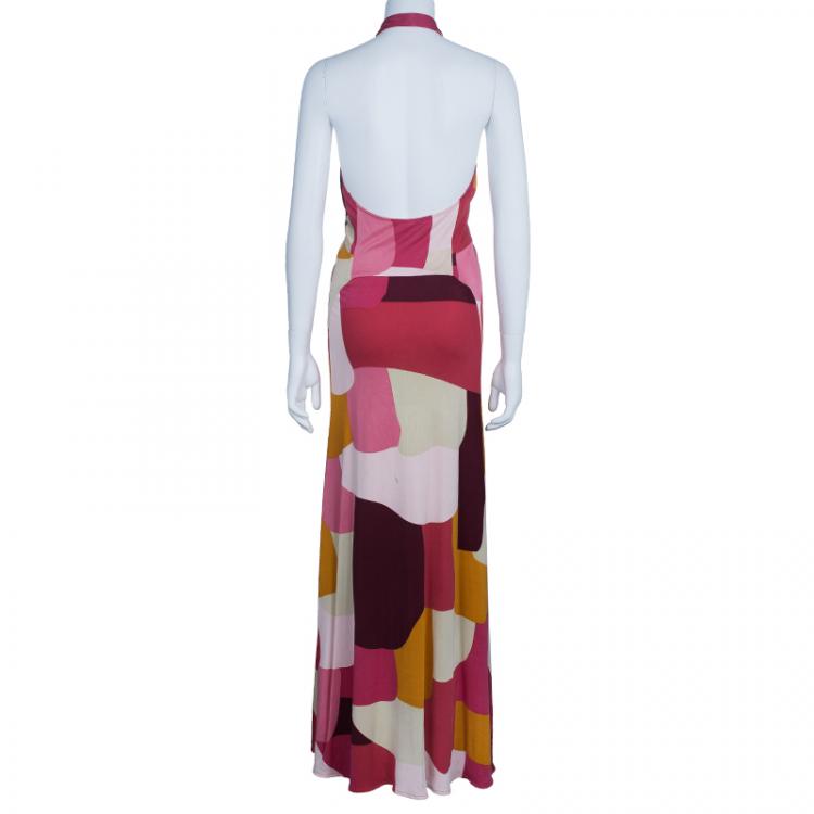 Pre Owned Issa Pink Abstract Print Jersey Maxi Dress M