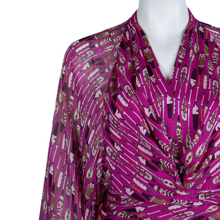 Pre Owned Issa London Pink Printed Long Sleeve Maxi Dress L