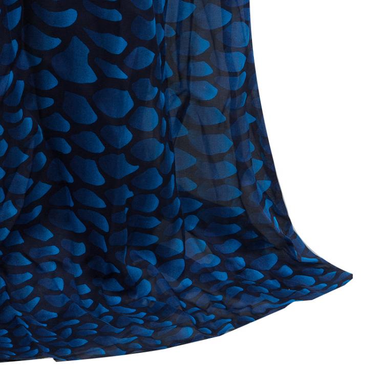 Pre Owned Issa London Blue Printed Silk Belted Kaftan Maxi Dress L