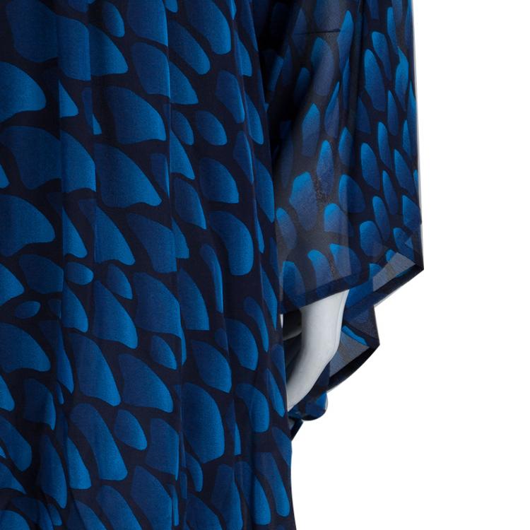Pre Owned Issa London Blue Printed Silk Belted Kaftan Maxi Dress L