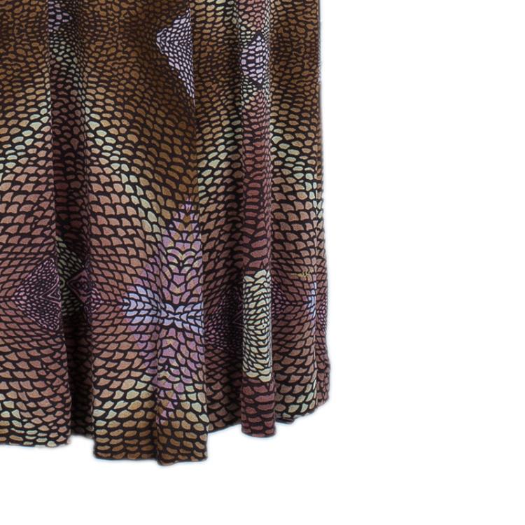 Pre Owned Issa Brown Geometric Long Sleeve Silk Jersey Dress M