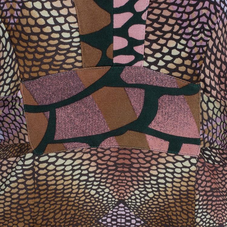 Pre Owned Issa Brown Geometric Long Sleeve Silk Jersey Dress M