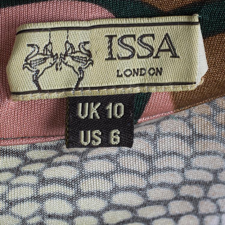 Pre Owned Issa Brown Geometric Long Sleeve Silk Jersey Dress M