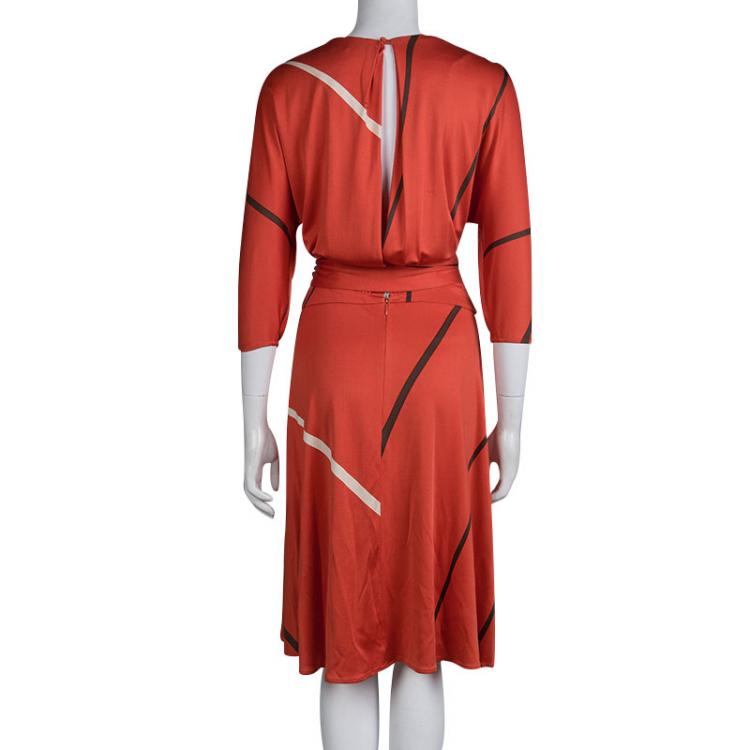 مملوكة مسبقًا Issa London Red Abstract Printed Silk Jersey Open Back Dress M 