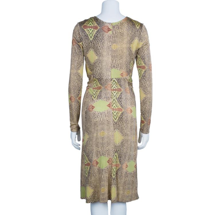 Pre Owned Issa Beige Geometric Silk Jersey Dress M