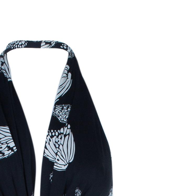 Pre Owned Issa Monochrome Butterfly Print Jersey Maxi Dress M