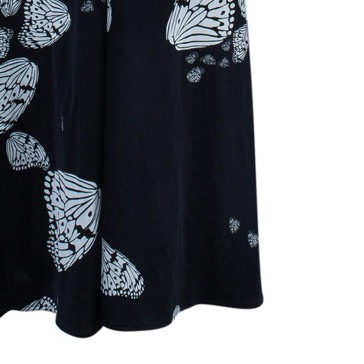Pre Owned Issa Monochrome Butterfly Print Jersey Maxi Dress M