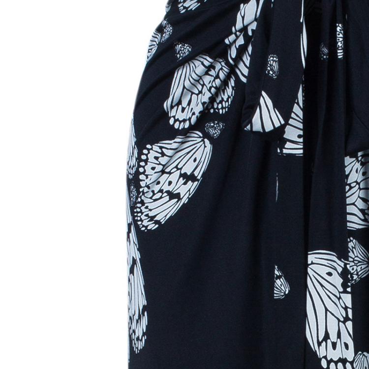 Pre Owned Issa Monochrome Butterfly Print Jersey Maxi Dress M