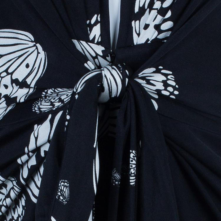 Pre Owned Issa Monochrome Butterfly Print Jersey Maxi Dress M