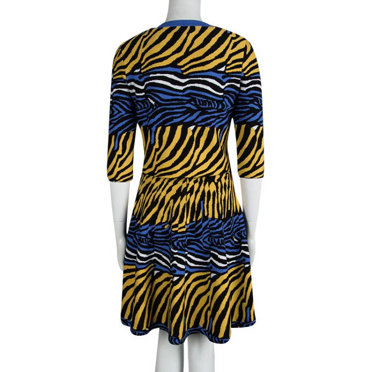Pre Owned Issa Multicolor Animal Pattern Knit Flared Dress And Cardigan Set S