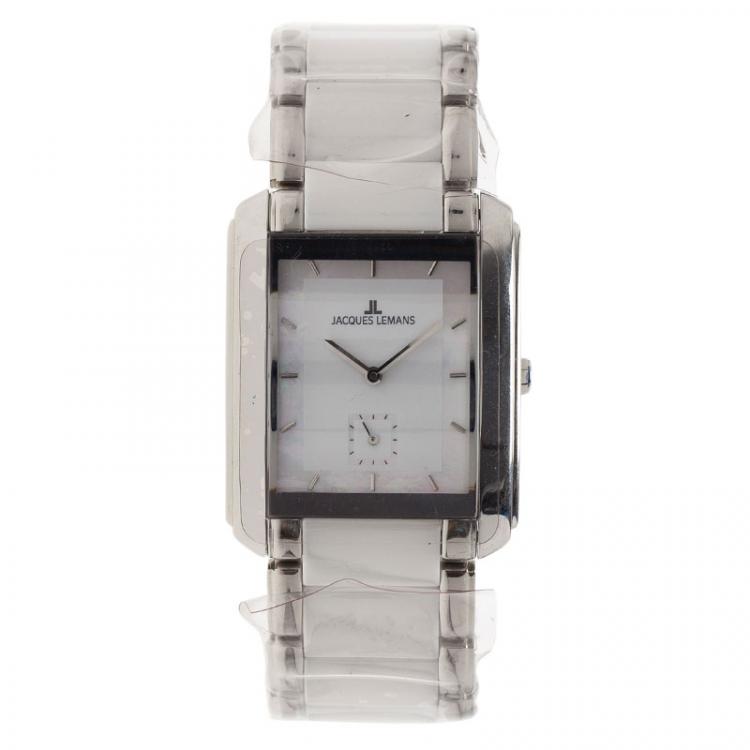 Pre Owned Jacques Lemans White Ceramic and Stainless Steel 1-1330 Women's Wristwatch 30MM