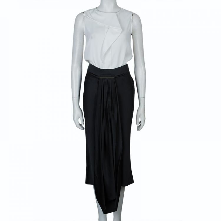 Pre Owned Jason Wu Black Pleated Front Midi Skirt M