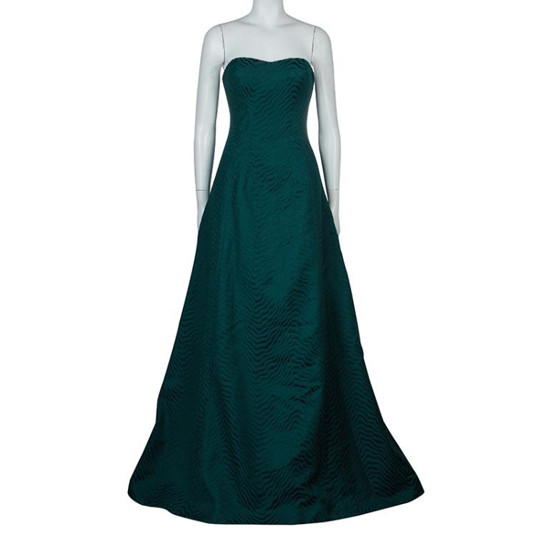 Pre Owned Jason Wu FW14 Evergreen Jacquard Strapless Gown M