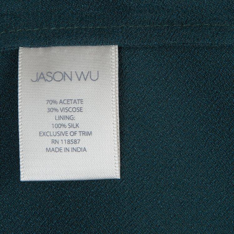 Pre Owned Jason Wu Green Embellished Neck Detail Short Sleeve Blouse M
